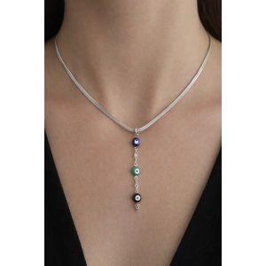 Gümüş Renk Göz Figürlü İtalyan Zincir Detaylı Çelik Kolye