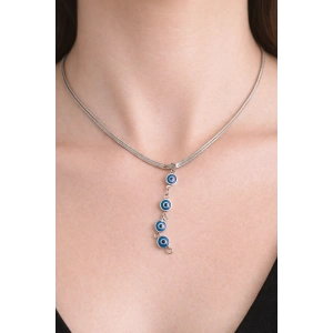 Gümüş Renk Göz Figürlü İtalyan Zincir Detaylı Çelik Kolye