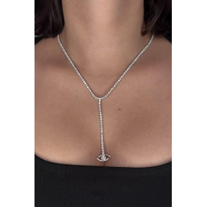 Gümüş Renk Göz Figürlü Su Yolu 14K Altın Kaplama VİP Kolye