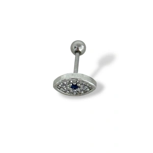 Gümüş Renk Göz Figürlü Taş Detaylı Çelik Tragus/Kıkırdak Küpe/Piercing (Tek)