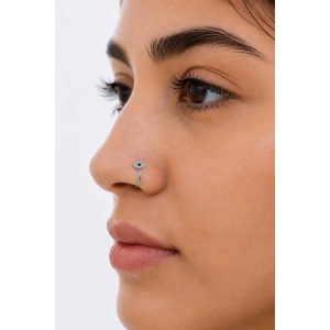 Gümüş Renk Göz Figürlü Taş Detaylı Cerrahi Çelik Deliksiz Kulak/Burun Piercing