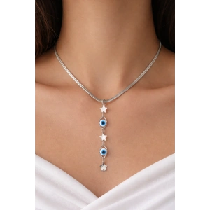 Gümüş Renk Göz Ve Yıldız Figürlü Çelik Kolye