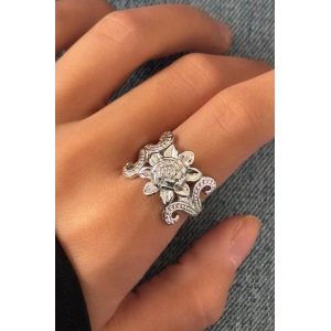 Gümüş Renk Gül Figürlü Metal Ayarlanabilir Yüzük