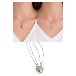 Gümüş Renk Güneş Figürlü İkili Mıknatıslı Çelik Arkadaşlık Kolyesi