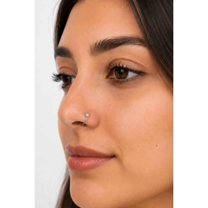 Gümüş Renk Güneş Figürlü Taş Detaylı Cerrahi Çelik Deliksiz Kulak/Burun Piercing