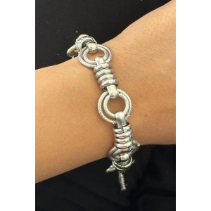 Gümüş Renk Halka Detaylı Çelik Bileklik