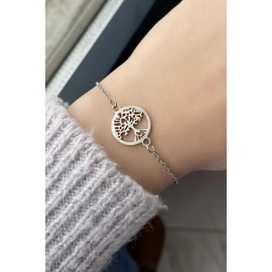 Gümüş Renk Hayat Ağacı Figürlü Çelik Bileklik
