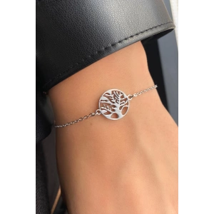 Gümüş Renk Hayat Ağacı Figürlü Çelik Bileklik