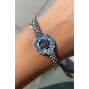 Gümüş Renk Hayat Ağacı Figürlü Çelik Bileklik