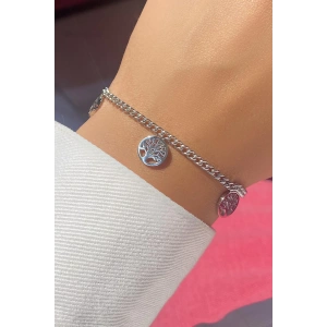 Gümüş Renk Hayat Ağacı Figürlü Çelik Bileklik
