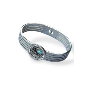 Gümüş Renk Hayat Ağacı Figürlü Çelik Kelepçe Bileklik