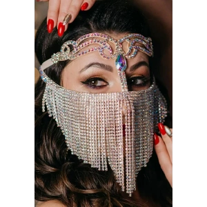 Gümüş Renk Hologram Taş Detaylı Dansöz Maskesi