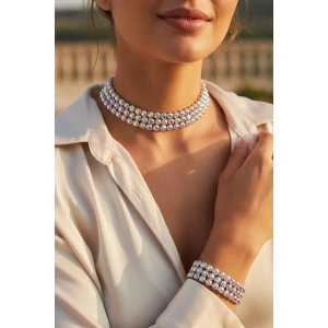 Gümüş Renk Hologram Taş Detaylı Kolye Ve Bileklik Set