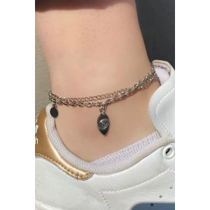 Gümüş Renk İkili Zincir Detaylı Halhal