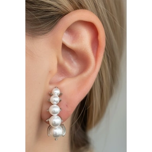 Gümüş Renk İnci Detaylı Çelik Küpe (Çift)