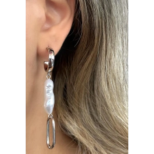 Gümüş Renk İnci Detaylı Çelik Küpe (Çift)