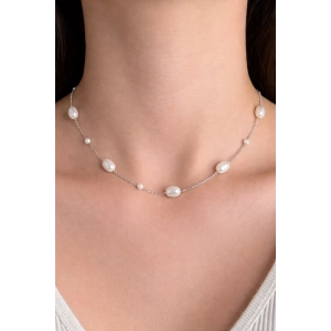 Gümüş Renk İnci Detaylı Çelik VİP Xuping Kolye