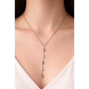 Gümüş Renk İnci Detaylı Çelik Y Kolye