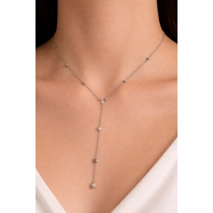 Gümüş Renk İnci Detaylı Çelik Y Kolye