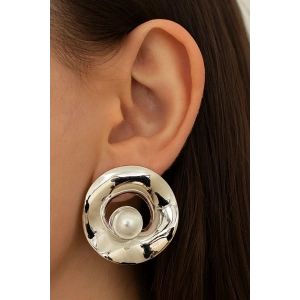 Gümüş Renk İnci Detaylı Küpe (Çift)