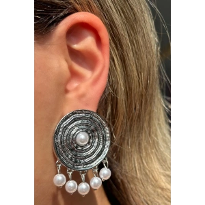 Gümüş Renk İnci Detaylı Küpe (Çift)