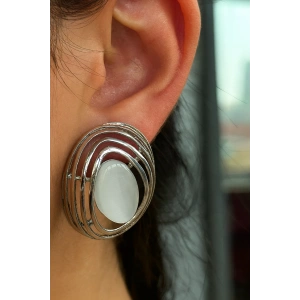 Gümüş Renk İnci Detaylı Küpe (Çift)