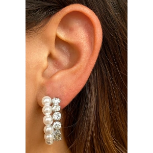 Gümüş Renk İnci Detaylı Küpe (Çift)