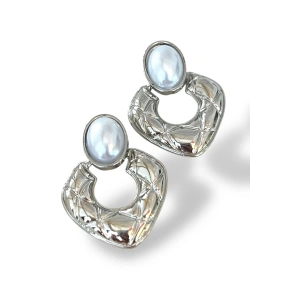 Gümüş Renk İnci Detaylı Küpe (Çift)