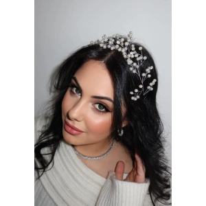 Gümüş Renk İnci Detaylı Saç Aksesuarı/ Alınlık