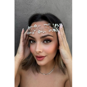 Gümüş Renk İnci Ve Kristal Taş Detaylı Saç Aksesuarı/ Alınlık