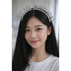 Gümüş Renk Its My Birthday Yazılı Taç