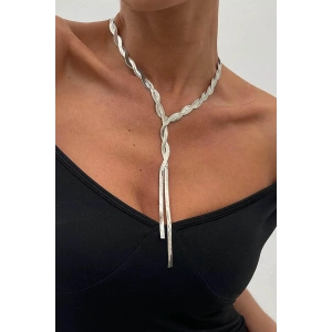 Gümüş Renk İtalyan Zincir Detaylı Çelik Kolye