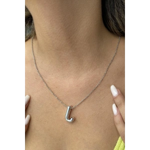 Gümüş Renk J Harf Çelik Balon Kolye