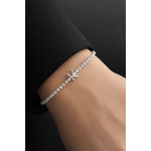 Gümüş Renk K Harfli Taş Detaylı Çelik Bileklik