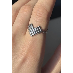 Gümüş Renk Kalp Detaylı Ayarlanabilir Yüzük