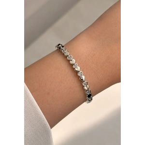 Gümüş Renk Kalp Figürlü 14K Altın Kaplama Taş Detaylı Bileklik