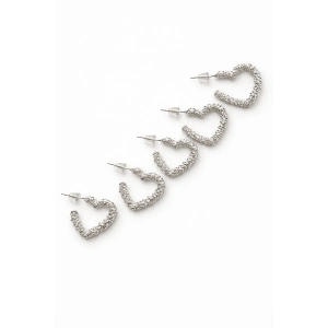 Gümüş Renk Kalp Figürlü 6lı Küpe Set