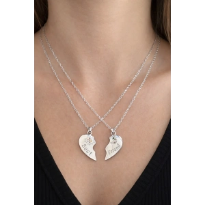 Gümüş Renk Kalp Figürlü Çelik Best Friend Kolye