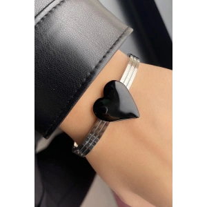 Gümüş Renk Kalp Figürlü Çelik Kelepçe Bileklik