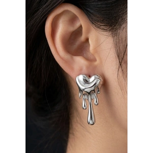 Gümüş Renk Kalp Figürlü Çelik Küpe (Çift)