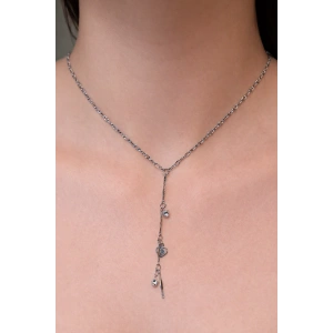 Gümüş Renk Kalp Figürlü Çelik Y Kolye