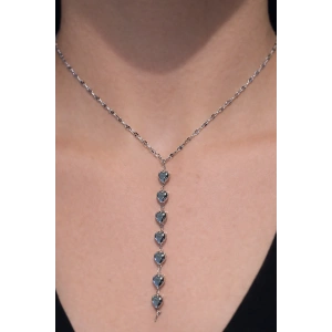 Gümüş Renk Kalp Figürlü Çelik Y Kolye