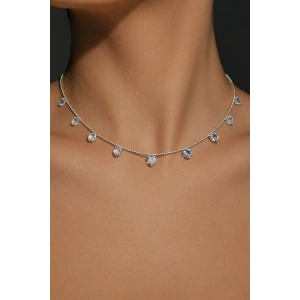 Gümüş Renk Kalp Figürlü Choker Kolye