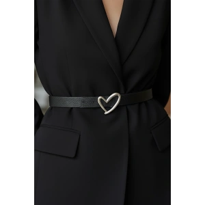 Gümüş Renk Kalp Figürlü Deri Detaylı Kadın Kemer
