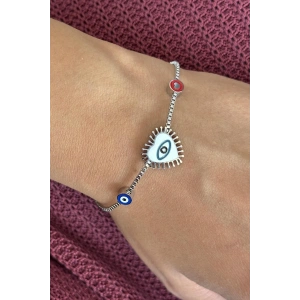 Gümüş Renk Kalp Figürlü Göz Detaylı Çelik Bileklik