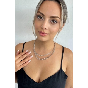 Gümüş Renk Kalp Figürlü İkili Kolye