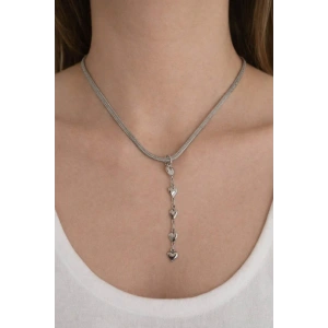 Gümüş Renk Kalp Figürlü İtalyan Zincir Detaylı Çelik Kolye