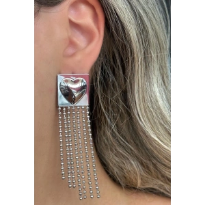 Gümüş Renk Kalp Figürlü Sallantılı Çelik Küpe (Çift)