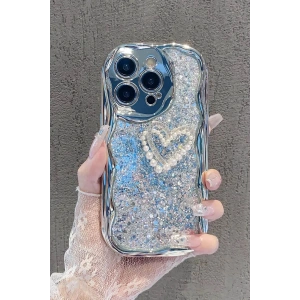 Gümüş Renk Kalp Figürlü Sim Detaylı 13 Pro Max Telefon Kılıfı