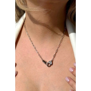 Gümüş Renk Kalp Figürlü Taş Detaylı 14K Altın Kaplama Kolye